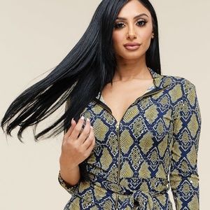 Multi Color Snake Print 3/4 Sleeve Romper